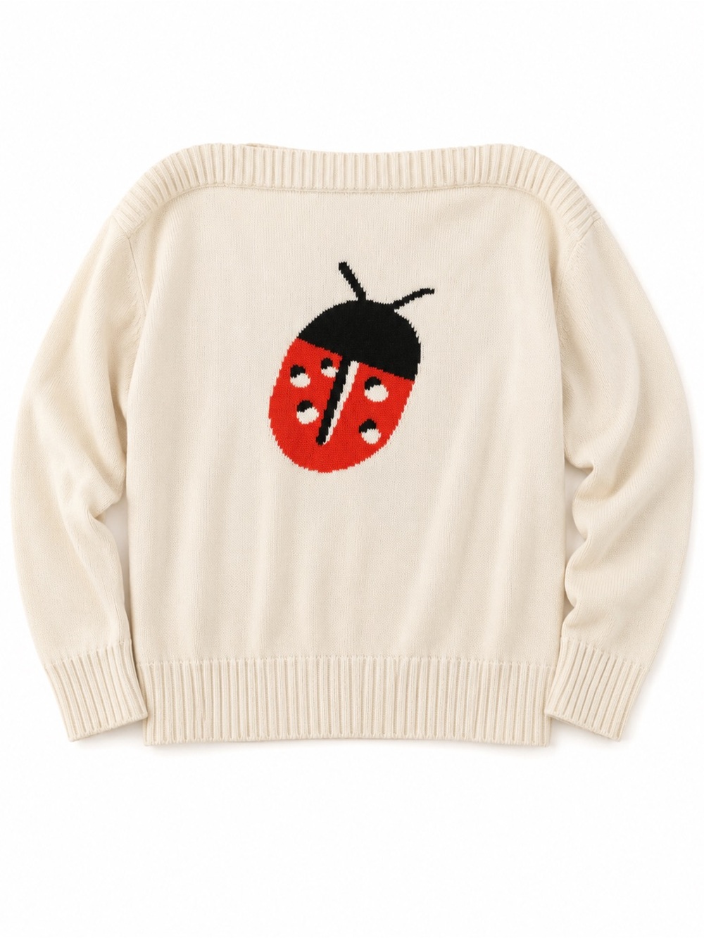 LOFT Ladybug Sweater | Ivory Knit Pullover | Size Large - Picture 1 of 4